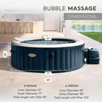 Inflatable hot tub with dimensions labeled.
