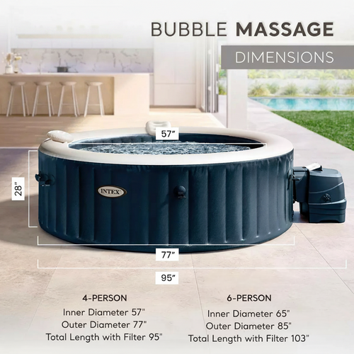 Inflatable hot tub with dimensions labeled.