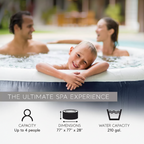 Inflatable hot tub with family in the background.