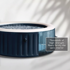 Bubble massage hot tub with fiber-tech construction and puncture-resistant exterior on a white background.
