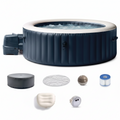 Inflatable hot tub with accessories on a white background.
