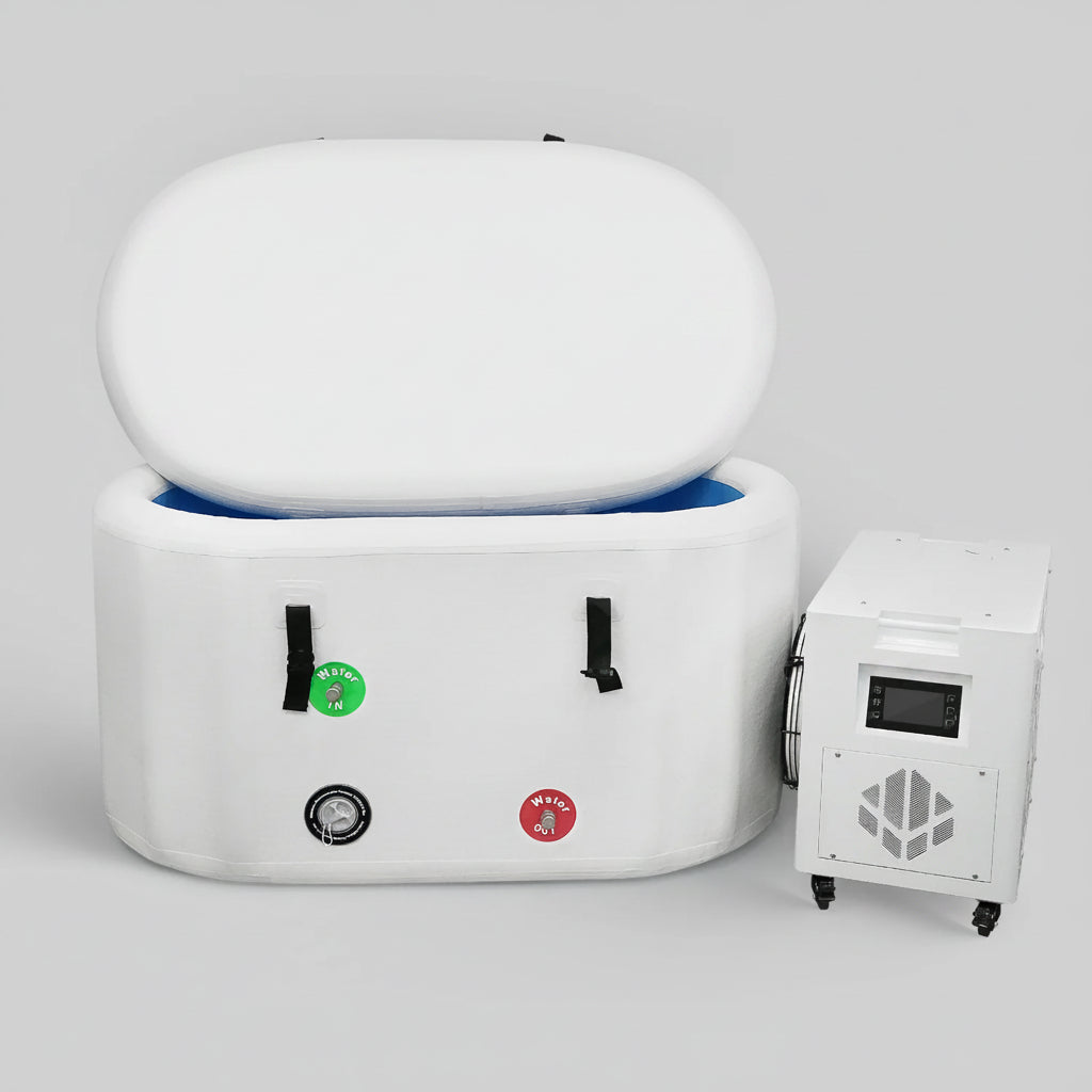 Cold plunge with control panel on a gray background.
