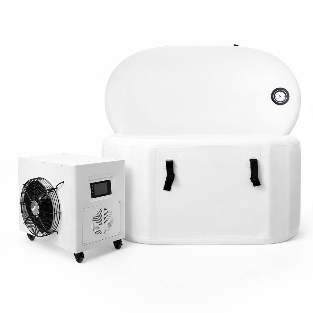 Refrigeration unit with a fan on a white background.