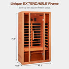 Wooden sauna with dimensions labeled on a white background.