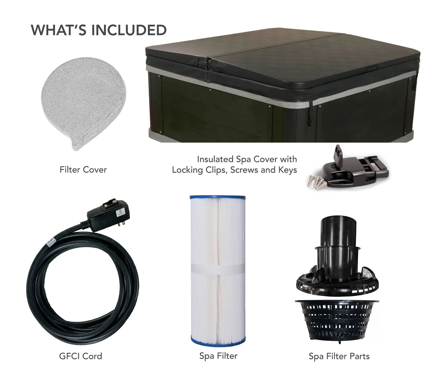 List of items included with hot tube on a white background.