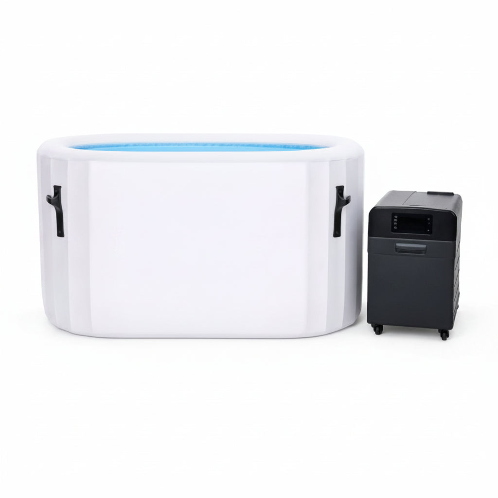 Hot and cold system with control unit on a white background.