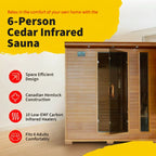 Advertisement for a 6-Person Cedar Infrared Sauna with features listed.
