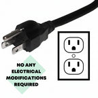 Black electrical plug on a white background.