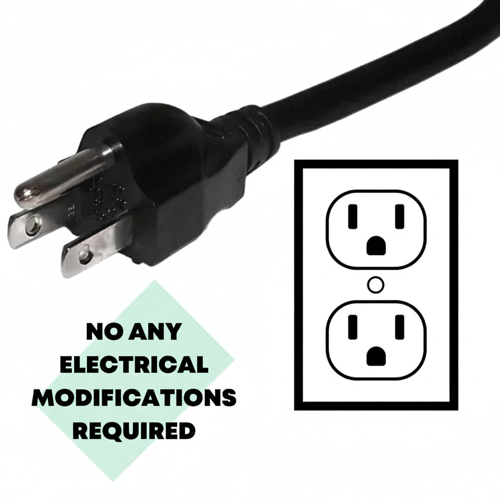 Black electrical plug on a white background.