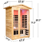 Wooden sauna with dimensions labeled on a white background.