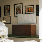 Modern plunge with decorative wall art in a home setting.