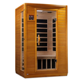 Wooden sauna with glass door on a white background.