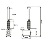 Technical drawing of a mechanical component with dimensions labeled.