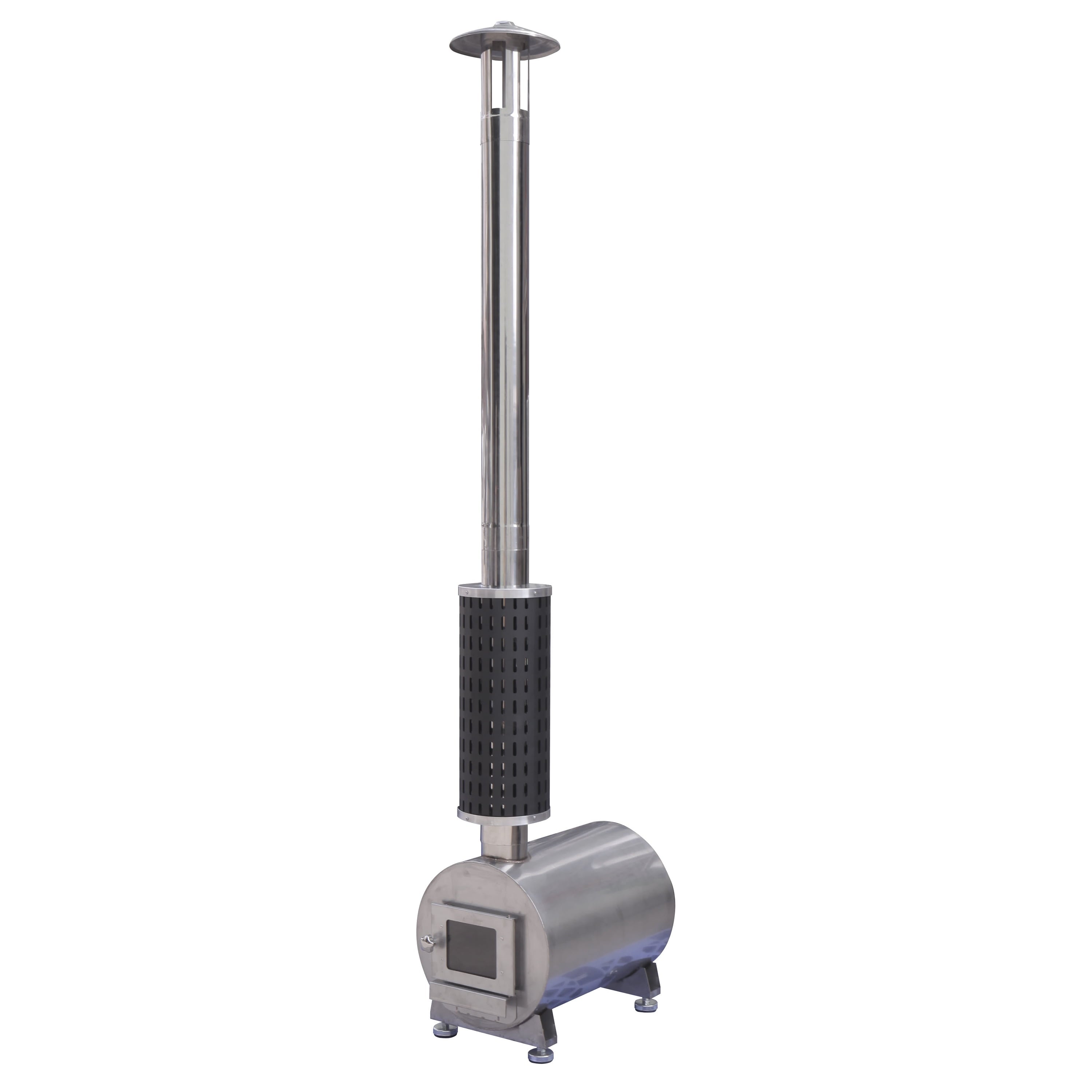 Stainless steel patio heater on a white background.